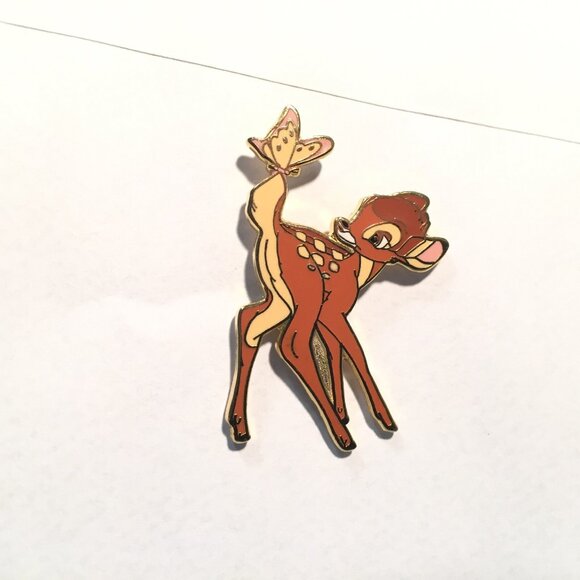 Bambi Deer Disney Pin #938 Looking Back at a Pink Butterfly At His Tail RETIRED - Picture 1 of 4
